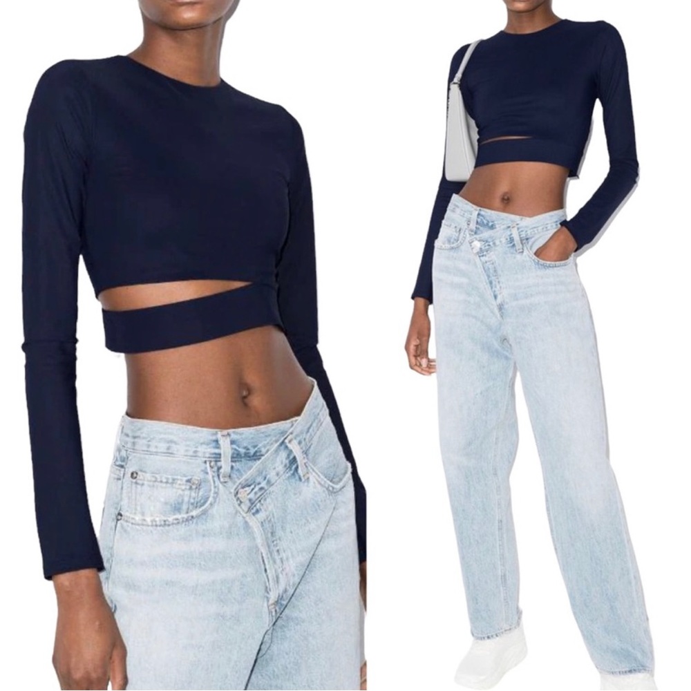 Alix NYC Xenia Cut Out Crop Top Navy S NWT